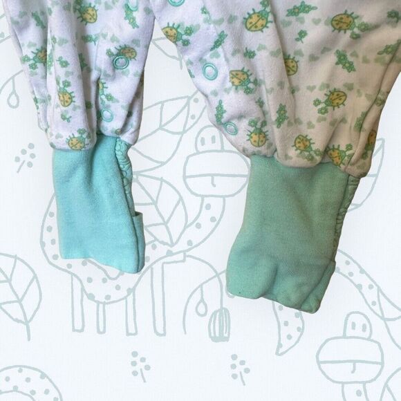 Infant Snugabye Convert-a-foot One Piece Sleeper Newborn Green Yellow Bugs - Picture 5 of 7